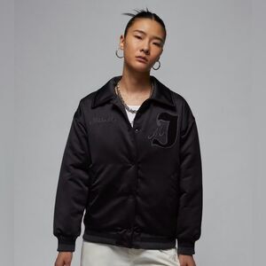 Women's Nike Air Jordan  Varsity black satin Bomber Jacket size Small, NWT